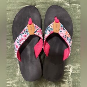 L.L. Bean Pink and Black Floral Sandals
